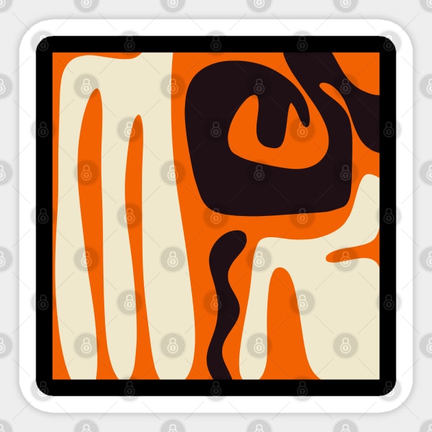 Mid Century Modern Kwaito Abstract Pattern Orange Black Cream Sticker by KierkegaardDesignStudio